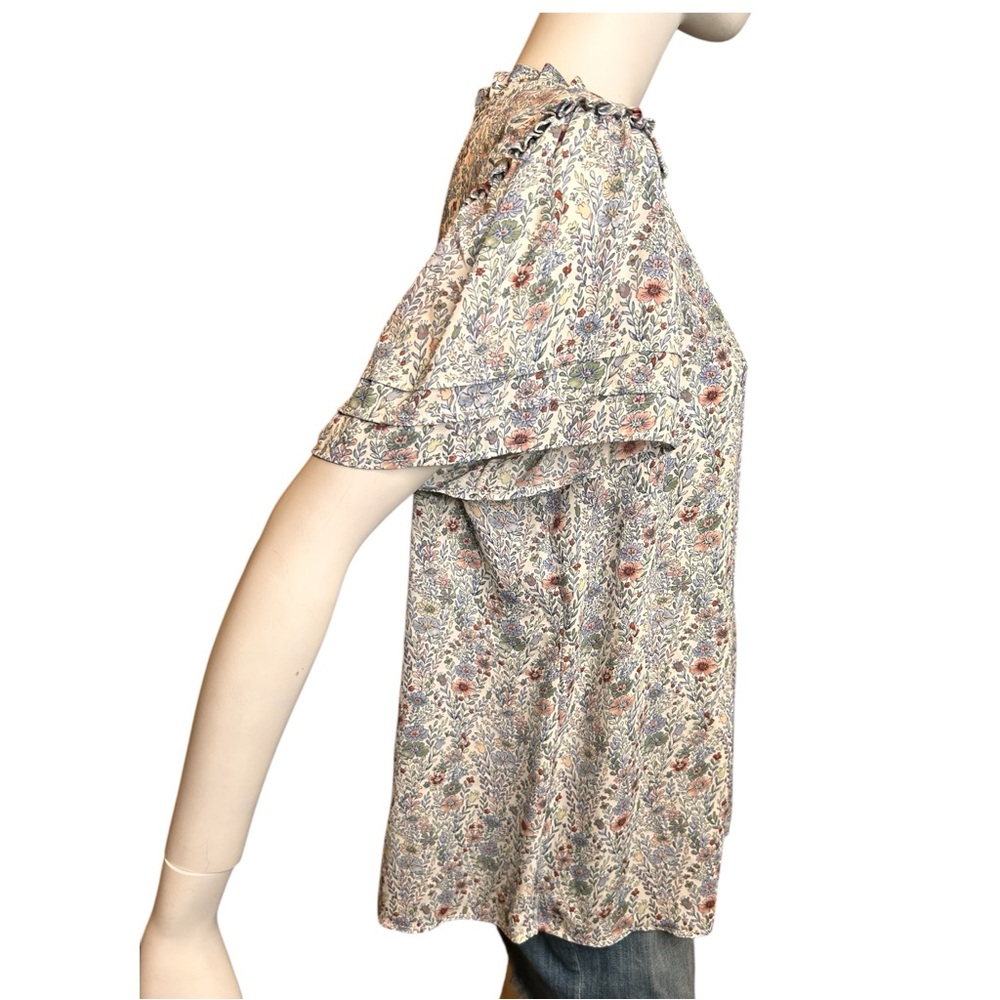 NWT Rose + Olive Size 1X Blue Floral Short Sleeve Blouse Ruffle Flowy - Picture 4 of 16